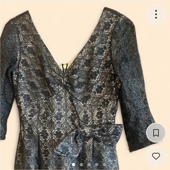 Marc by Marc Jacobs Black Lace 3/4 Length Sleeve Bow Knee Length Dress Size 2 - Picture 2 of 6